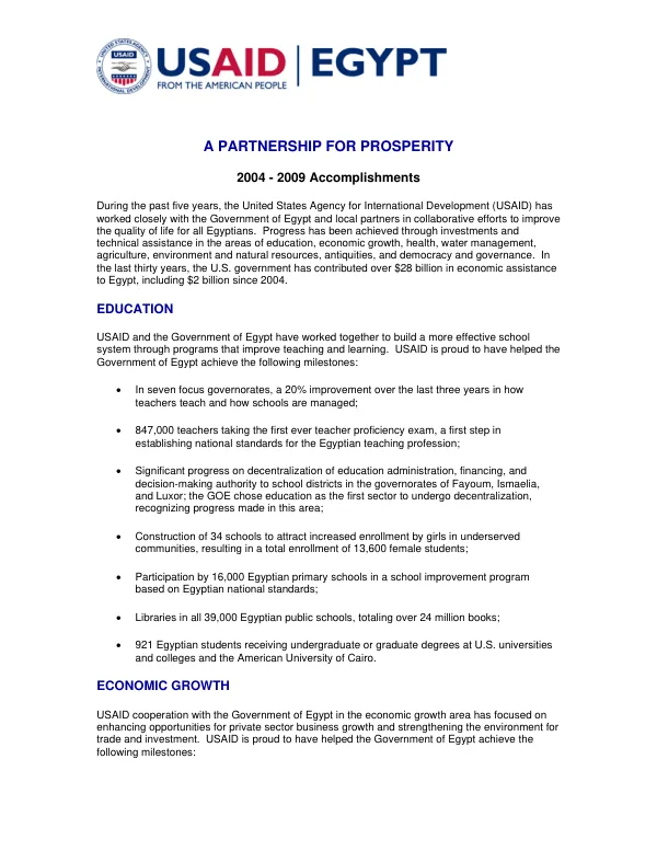 A PARTNERSHIP FOR PROSPERITY 2004 - 2009 Accomplishments