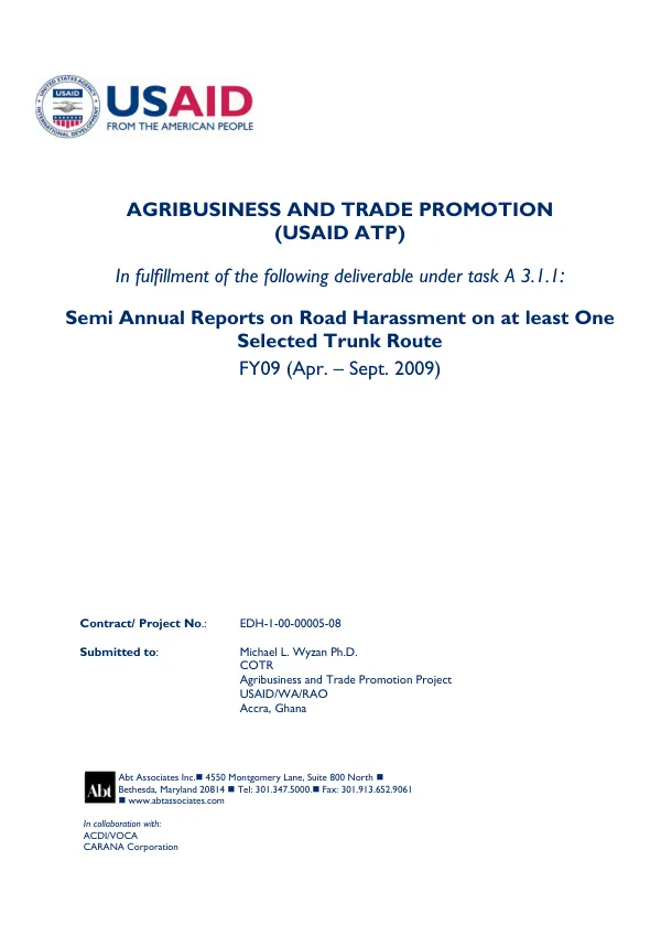 8th IRTG Report: Improved Road Transport Governance Results for the Period April 1-June 30, 2009