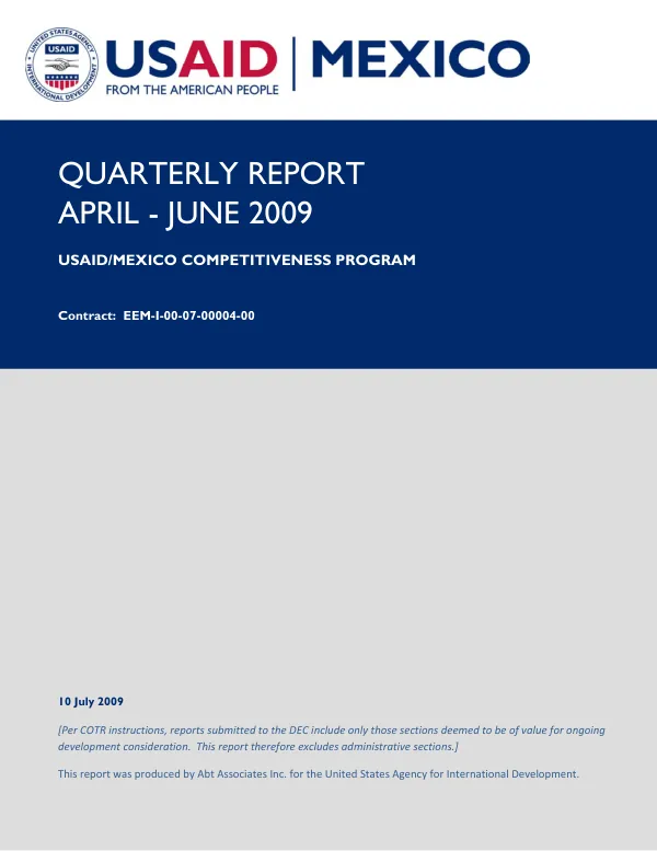 USAID/Mexico Competitiveness Program 3rd Quarter Report (April-June 2009)