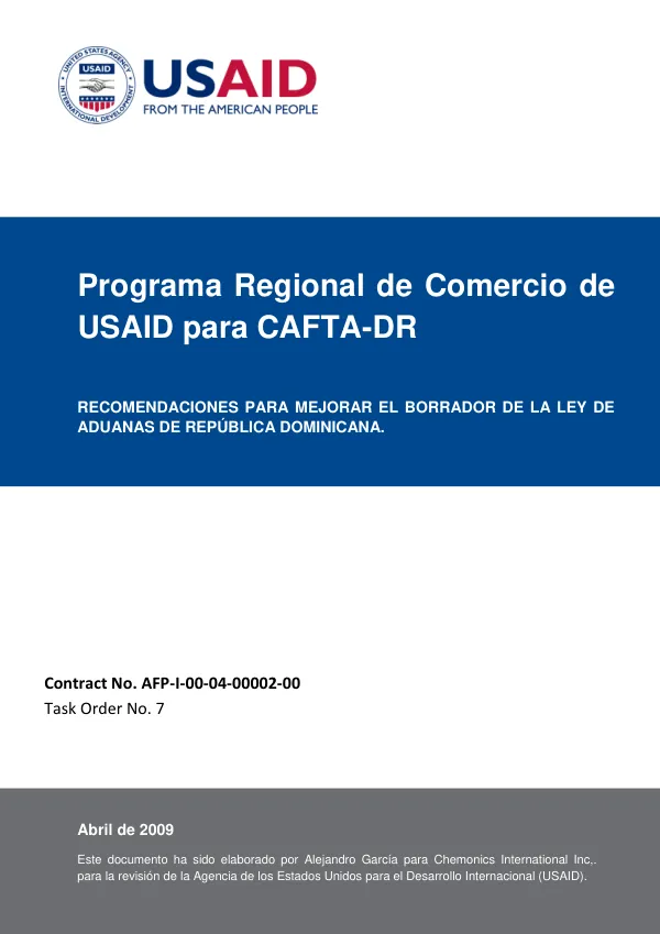 Recomendaciones para Mejorar el Borrador de la Ley de Aduanas de República Dominicana