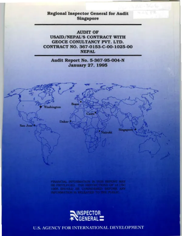Audit of USAID/Nepal's contract with Geoce conultancy [i.e. Consultancy] Pvt. Ltd., contract no. 367-0153-C-00-1025-00 : Nepal