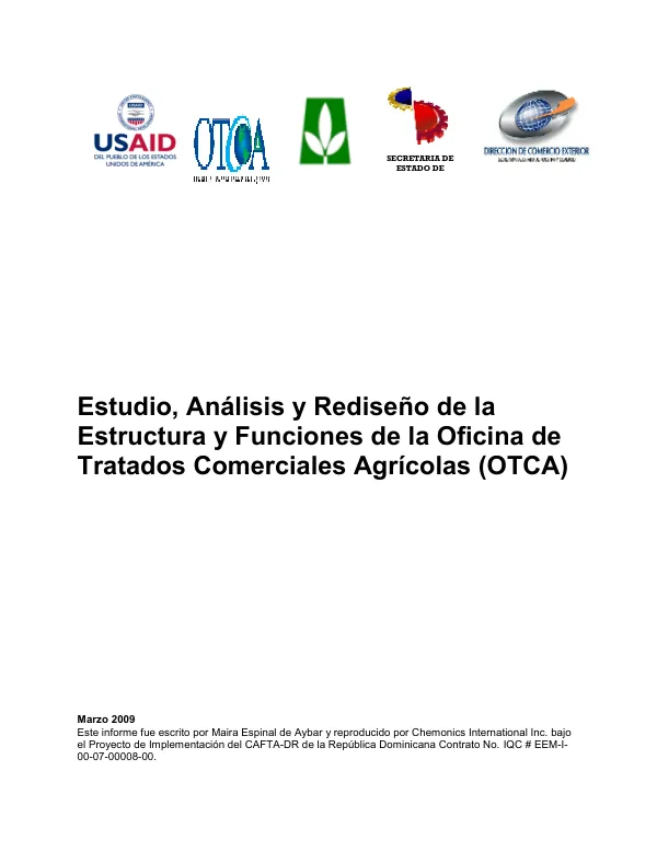 Estudio, Análisis y Rediseño de la Estructura y Funciones de la Oficina de Tratados Comerciales Agrícolas (OTCA)