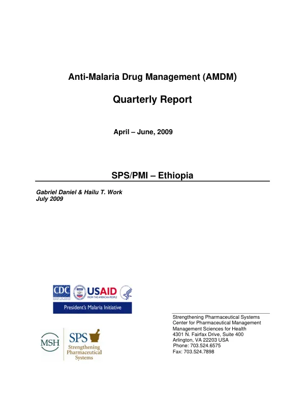 Anti-Malaria Drug Management (AMDM) Quarterly Report
