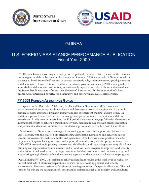 Guinea U.S. Foreign Assistance Performance Publication FY 2009