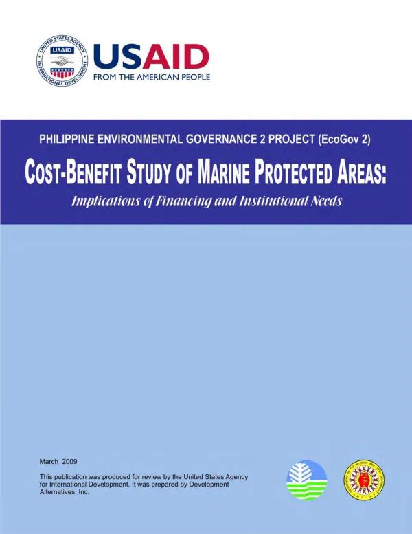 Cost-Benefit Study of MPAs: Implications on Financing and Institutional Needs