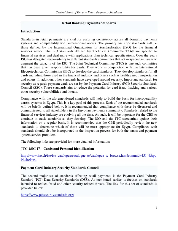 Central Bank of Egypt – Retail Payments Standards