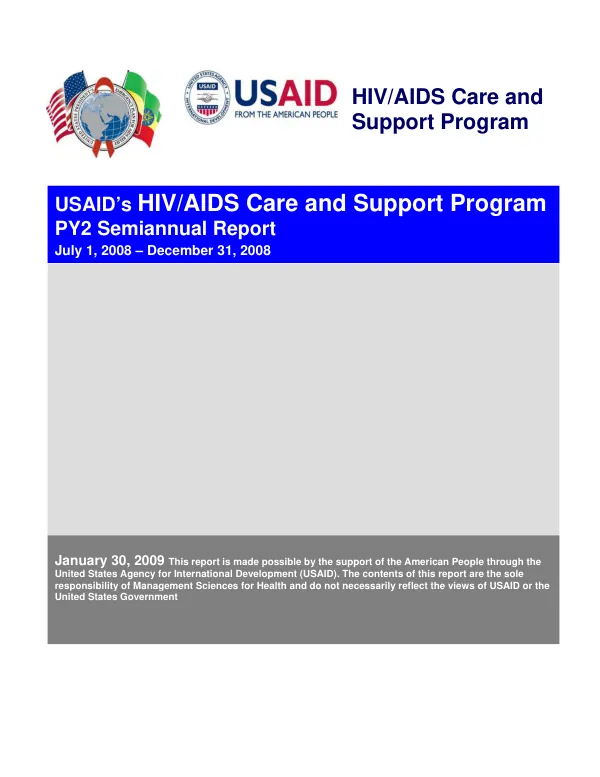 HIV/AIDS Care and Support Program PY 2 Semiannual Report, July 1–December 31, 2008