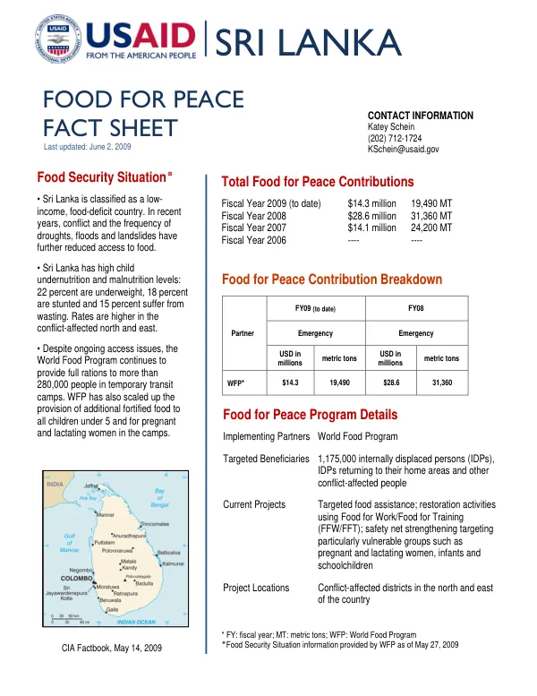 Food for Peace Fact Sheet: Sri Lanka