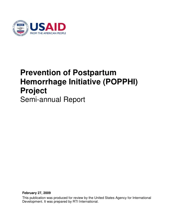 Prevention of Postpartum Hemorrhage Initiative (POPPHI) Project Semi-annual Report