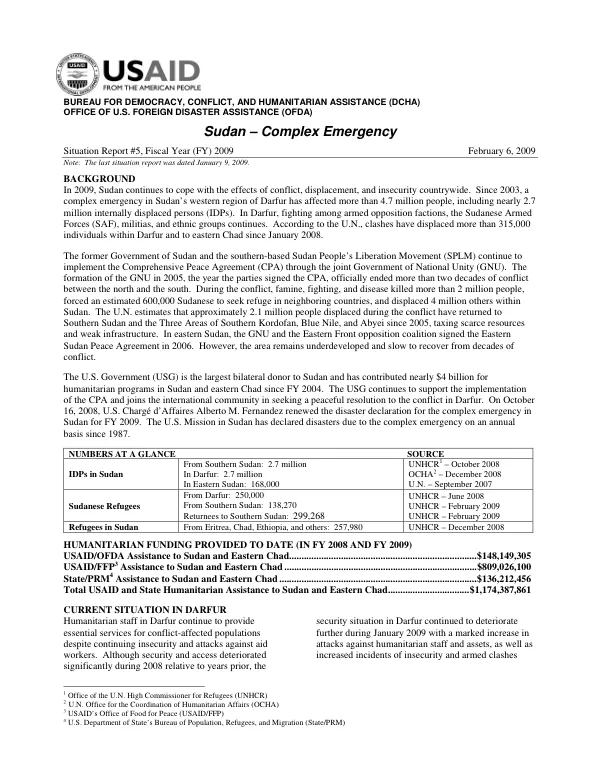 Sudan Complex Emergency Situation Report #5 02/06/09