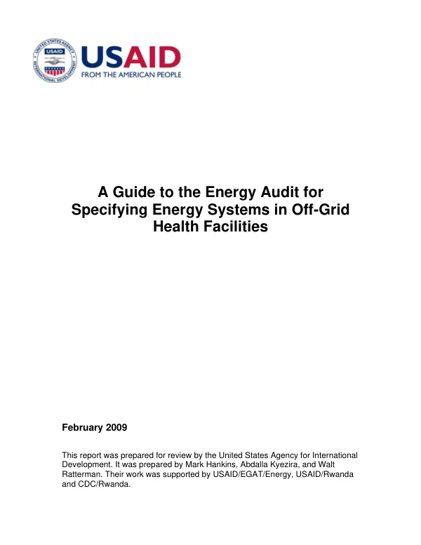 A Guide to the Energy Audit for Specifying Energy Systems in Off-Grid Health Facilities