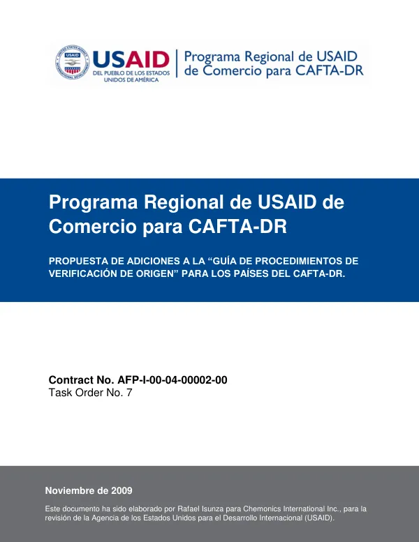 Propuesta de Adiciones a la Guía de Procedimientos de Verificación de Origen para los Países del CAFTA-DR