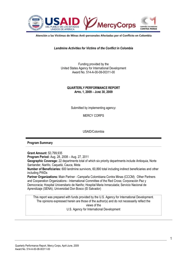 Quarterly Performance Report, Mercy Corps, April-June, 2009