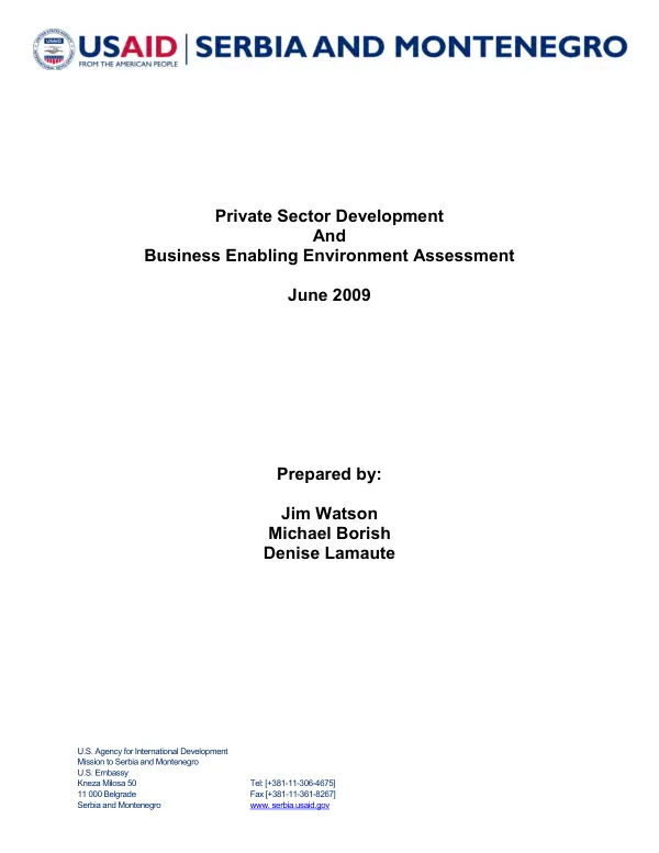Private Sector Development and Business Enabling Environment Assessment