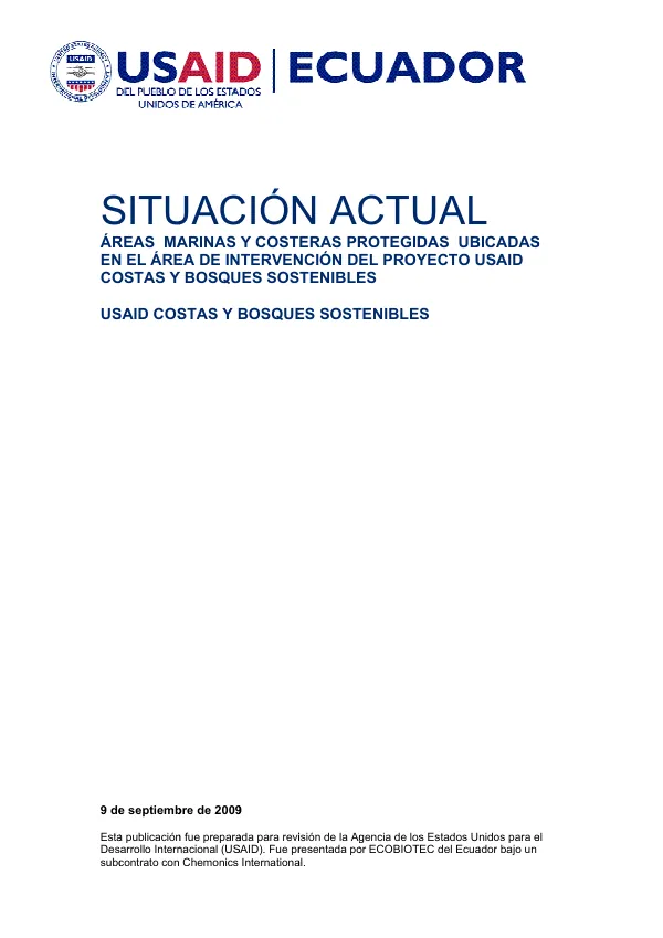Situación de Áreas Marinas y Costeras Protegidas en el Área de Intervención del Proyecto USAID Costas y Bosques Sostenibles