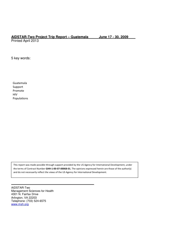 AIDSTAR-Two Project Trip Report – Guatemala