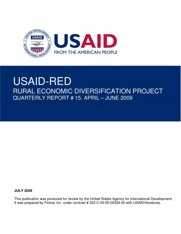 USAID-RED Rural Economic Diversification Project Quarterly Report #15. April – June 2009