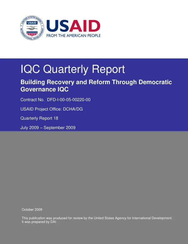 Quarterly Report 18: Building Recovery and Reform Through Democratic Governance IQC