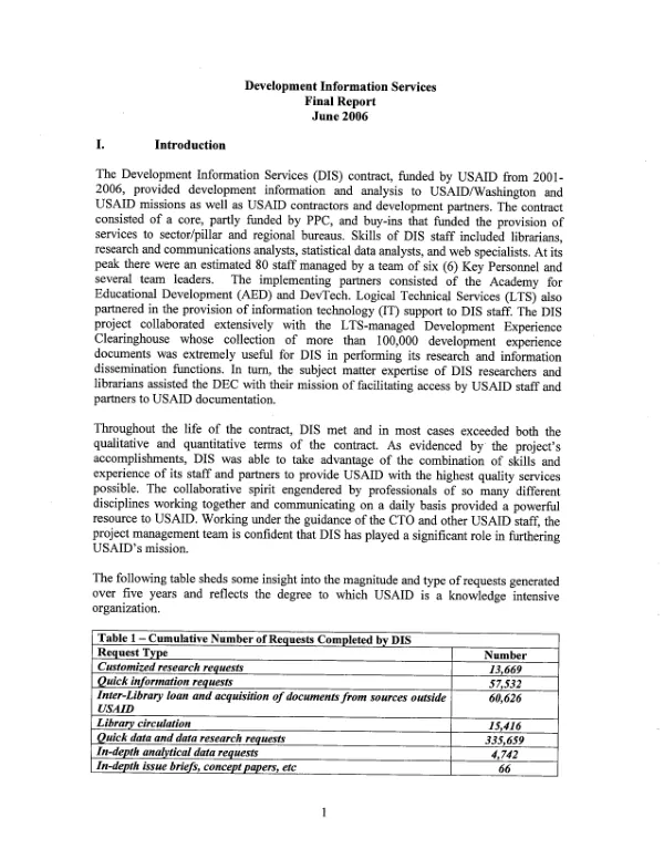 Development information services final report