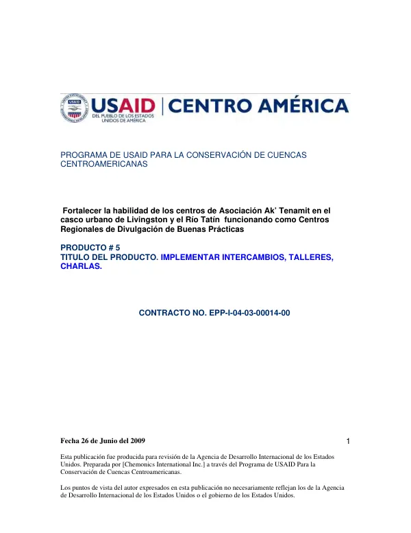 PROGRAMA DE USAID PARA LA CONSERVACIÓN DE CUENCAS CENTROAMERICANAS