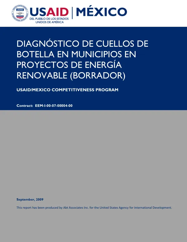 Diagnóstico de cuellos de botella en municipios en proyectos de energía renovable (Borrador)