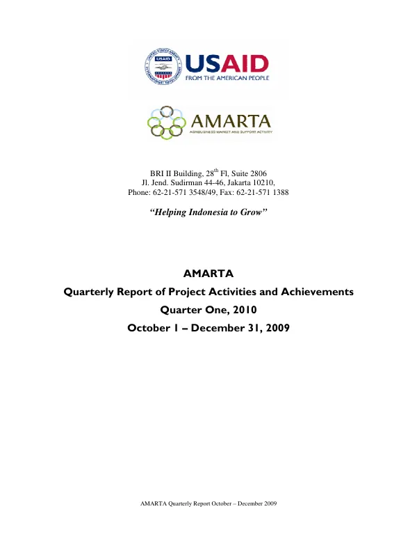 AMARTA Quarterly Report October – December 2009