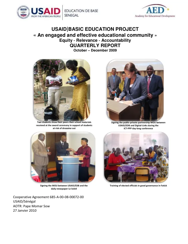 USAID|BASIC EDUCATION PROJECT Quarterly Report (October-December 2009)