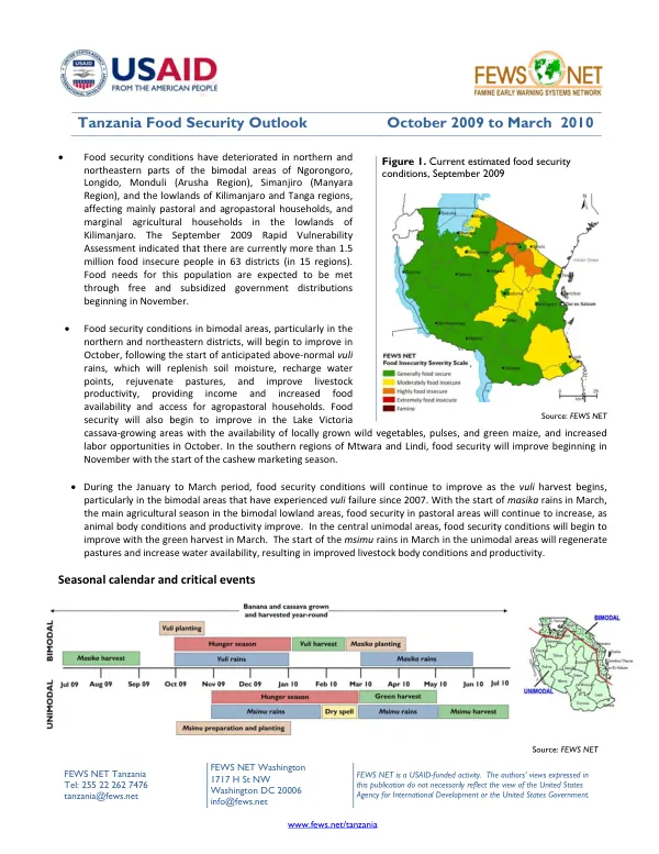 Tanzania Food Security Outlook October 2009 to March 2010