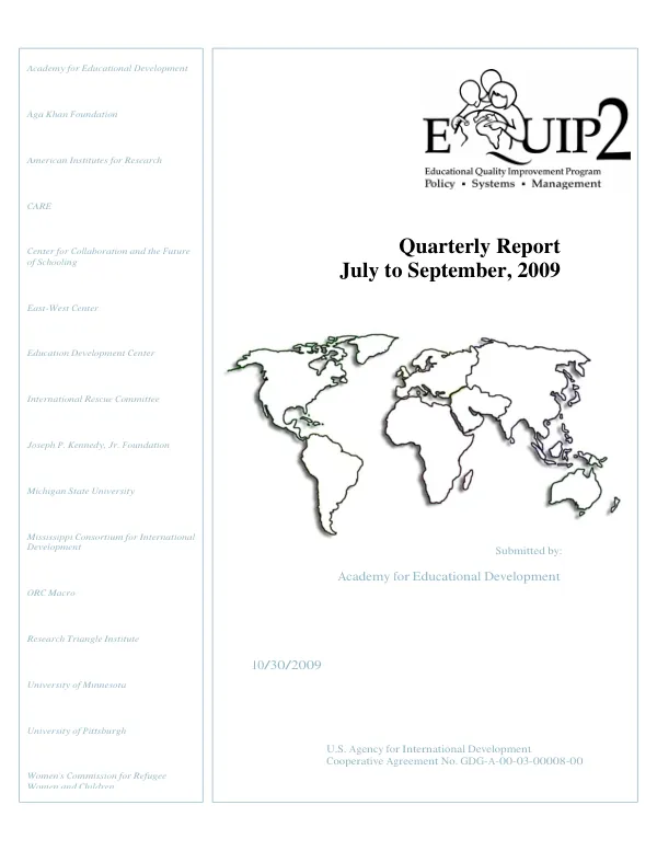 Quarterly Report July to September, 2009