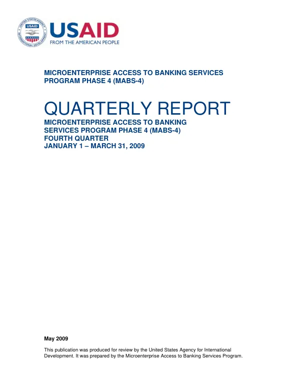 Fourth Quarterly Report: Microenterprise Access to Banking Services Program Phase 4 (MABS-4)