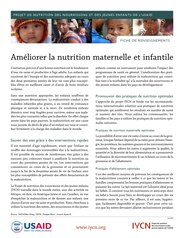 Projet de nutrition des nourrissons et des jeunes enfants