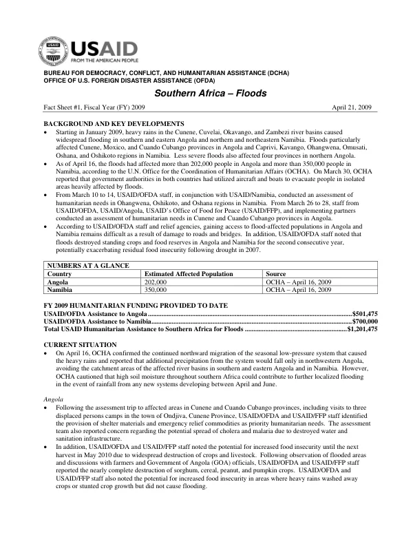 USAID/OFDA Situation Report