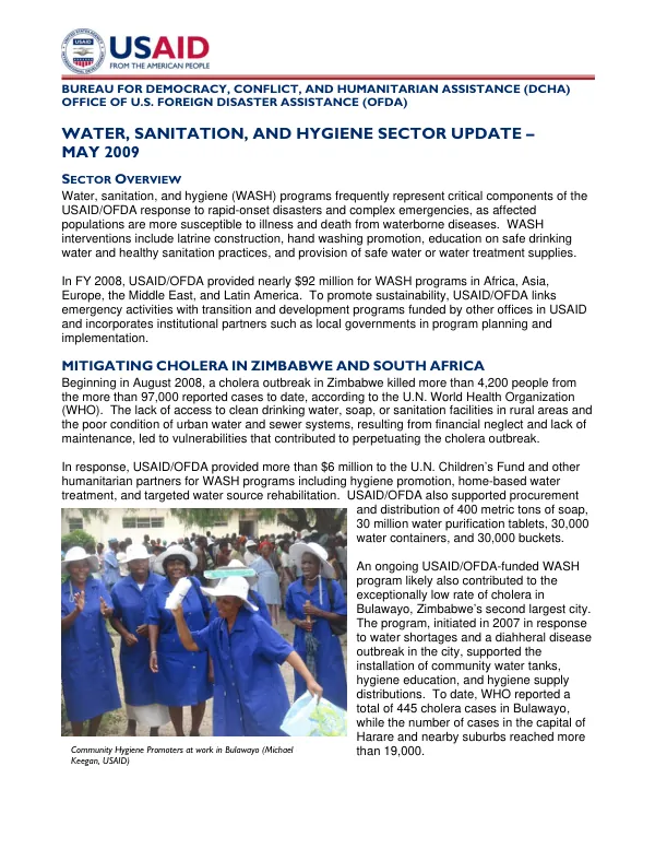 Water, Sanitation and Hygiene Sector Update - May 2009