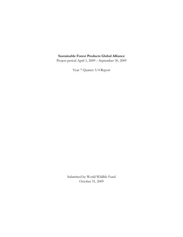 Sustainable Forest Products Global Alliance Year 7 Quarter 3/4 Report