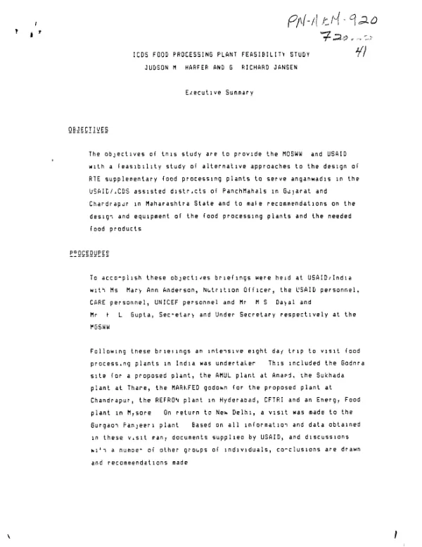 ICDS [integrated child development services] food processing plant feasibility study