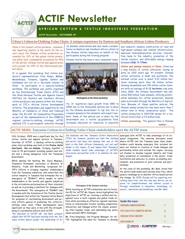 ACTIF Newsletter: African Cotton & Textile Industries Federation
