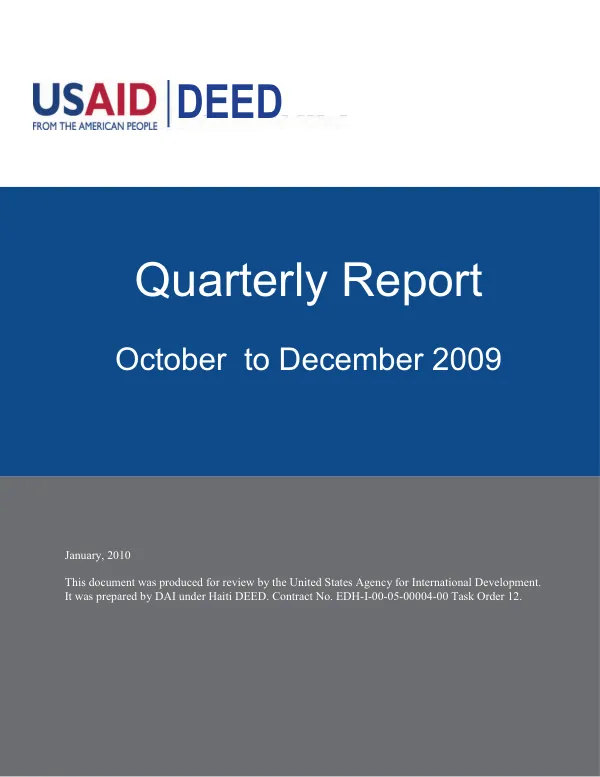 Haïti DEED Quarterly Report – October to December 2009