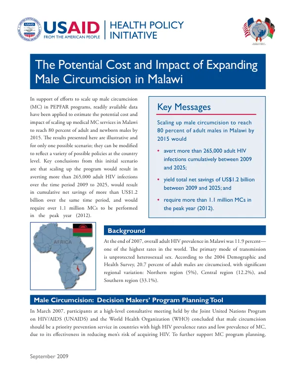 The Potential Cost and Impact of Expanding Male Circumcision in Malawi
