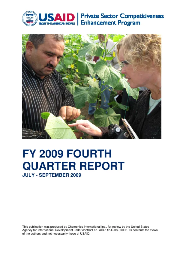 FY 2009 Fourth Quarter Report: Private Sector Competitiveness Enhancement Program
