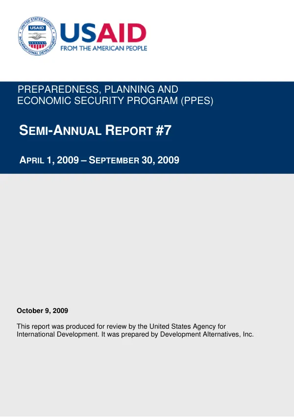 Preparedness, Planning and Economic Security Program (PPES) Semi-Annual Report #7