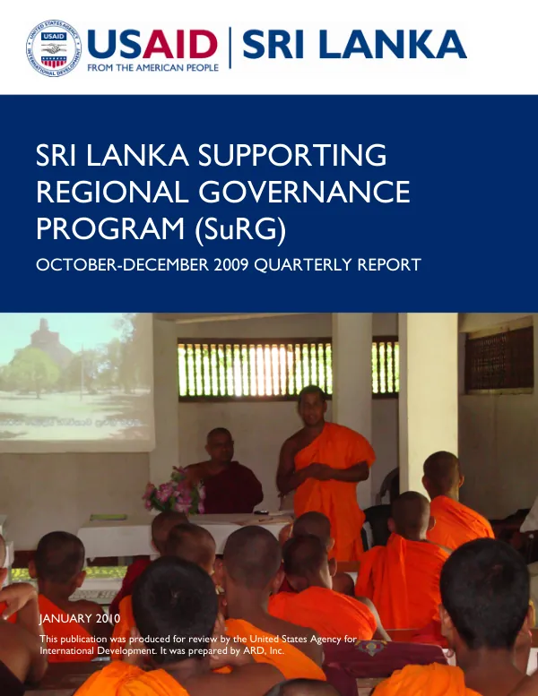 Sri Lanka Supporting Regional Governance Program (SURG); October – December 2009 Quarterly Report