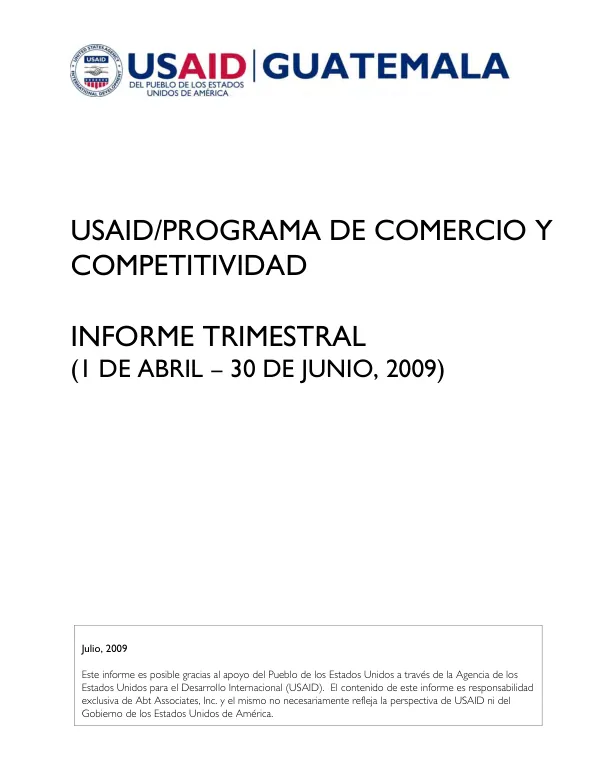Informe Trimestral del Programa de Comercio y Competitividad de USAID/Guatemala