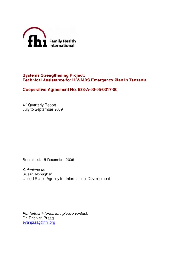 Systems Strengthening Project: Technical Assistance for HIV/AIDS Emergency Plan in Tanzania