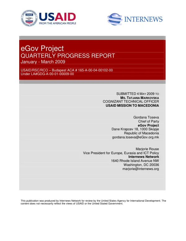 Quarterly Progress Report: January - March 2009