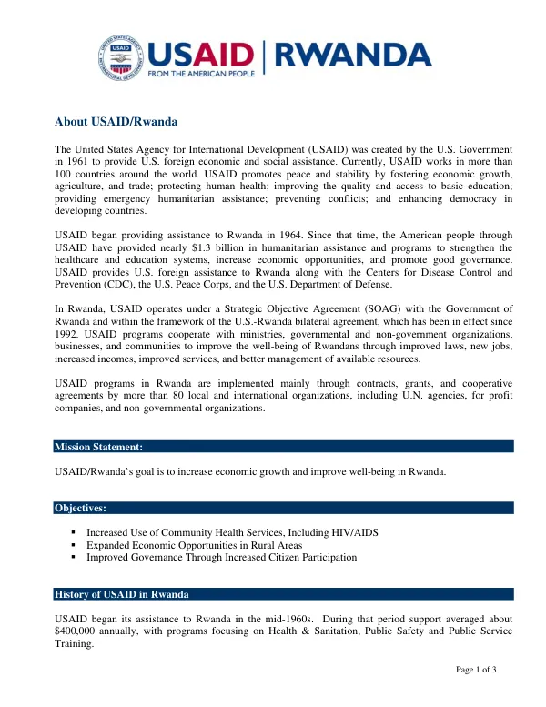 USAID/Rwanda: History of USAID in Rwanda