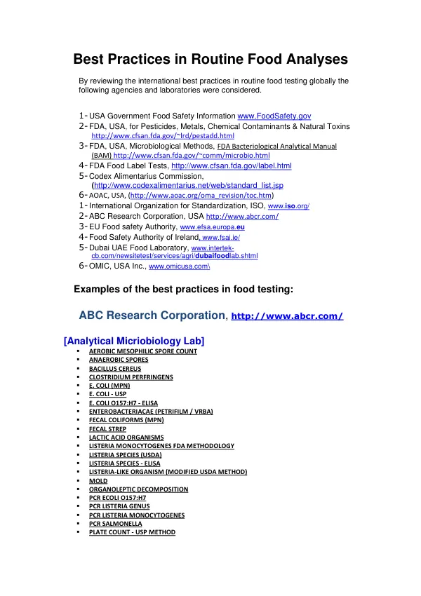 Best Practices in Routine Food Analyses