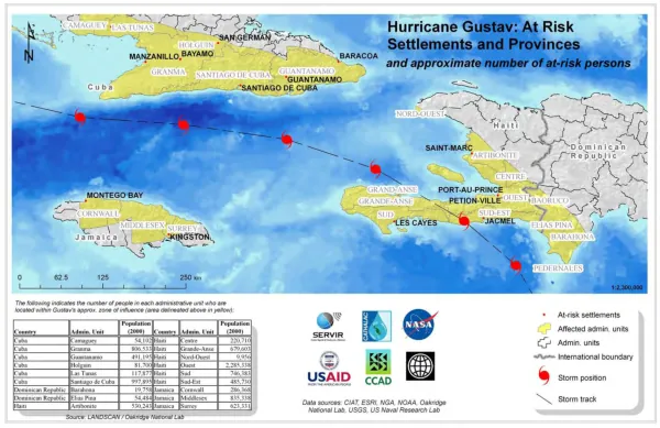 Hurricane Gustav : at risk settlements and provinces and approximate number of at-risk persons [map]