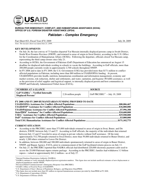 Pakistan Complex Emergency Fact Sheet #23