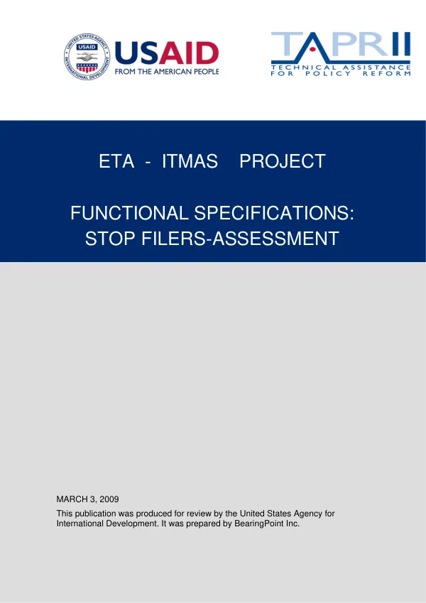 Technical Assistance for Policy Reform II: Functional Specification for e-RIS Estimated Assessment – Stop Filers Module