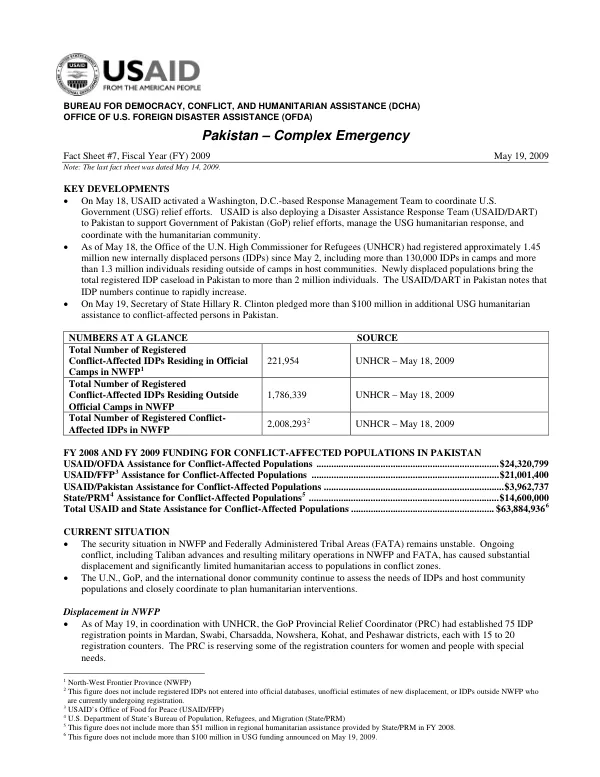 Pakistan Complex Emergency Fact Sheet #7